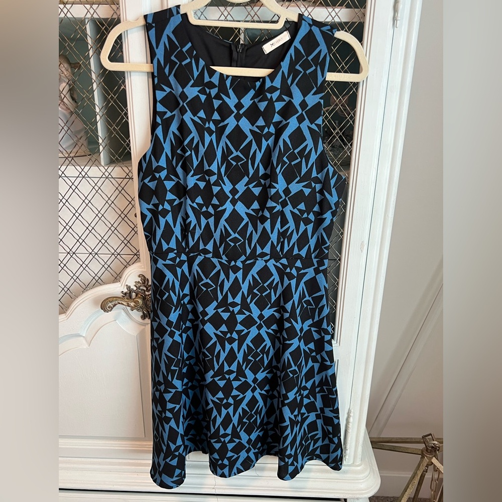 Everly Abstract Blue and Black Midi Dress